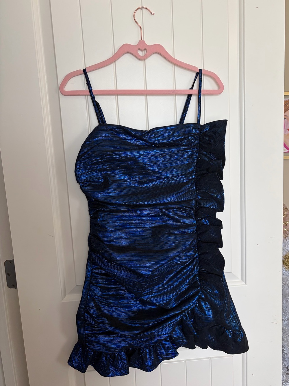 black and blue metallic dress